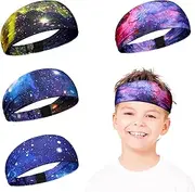 [Janmercy] 4 Pack Athletic Sweatbands - Breathable, Non-Slip Headbands for Boys, Girls, Kids Workout, Gym, Running, Exercise