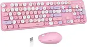 UBOTIE Colorful Computer Wireless Keyboards Mouse Combos, Typewriter Flexible Keys Office Full-Sized Keyboard, 2.4GHz Dropout-Free Connection and Optical Mouse