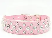 Haoyueer Bling Rhinestone PU Leather Crystal Diamond Pet Dog Cat Puppy Collar Black S M L XL(Pink,M)