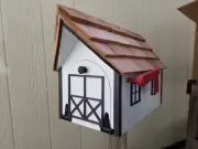 Amish Handmade Handcrafted Rural Mailbox w Flag USPS White & Brown Trim