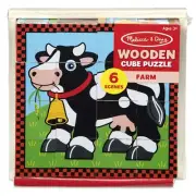 Melissa & Doug Wooden Cube Puzzle 16pcs 8"X8"-Farm