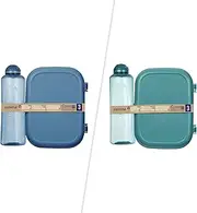 [Sistema] Ocean Bound Plastic 1.1L Ribbon Lunch Box with 480mL Water Bottle, 130mL Dressing/Snack Pot | BPA-Free Bento Box Made Using Recycled Plastic | 3 Count | Blue or Teal (Colour Not Selectable)