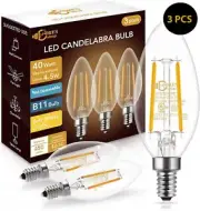 Pack of 3 LED Filament Candle C35 Lamp Light Bulb E14 4W 2700K Warm White Globes