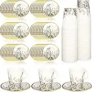 Whaline 80 Pcs Tea Party Supplies 9 oz Wildflower Paper Tea Cups with Handle and Plates Disposable Vintage Floral Teacups and Saucers Set for Spring Party Wedding Bridal Baby Shower Mother's Day Decor