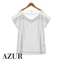在飛比找momo購物網優惠-【AZUR】知性透膚雪紡拼接上衣-淺條紋