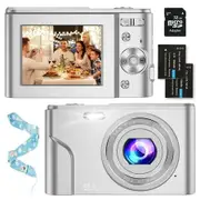 Digital Camera,1080P 48MP Camera with 32GB SD Card,2.4 Inch Digital Camera with 16X Digital Zoom,Compact Mini Camera (Silver)