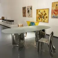 在飛比找ETMall東森購物網優惠-ins網紅現代北歐設計師藝術不銹鋼長方形餐桌創意客廳別墅樣板