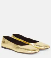 [The Row] The Row Square metallic leather ballet flats AU 4.5 gold