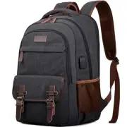 Canvas Travel Laptop Backpack for Men Women, Business Work 17.3 Inch Black