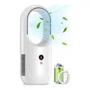 13.8 Inch Bladeless Desk Fan, 6 Speed Modes, Small Bladelss rechargeable fan with 6000mAh Battery, Desk Fan Small Quite for Office, Bedroom, White