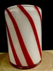 Hand Blown Candy Cane Red & White Vase HEAVY GLASS BEAUTIFUL