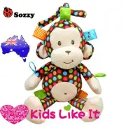 NEW Baby INFANT 32CM Plush Dotty MONKEY Pram COT Hanging MUSICAL Nursery TOY