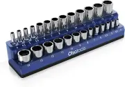 Olsa Tools Magnetic Socket Holder 1/4-inch Drive MetricHolds 26 Sockets Blue