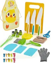 29 Pieces Montessori Kitchen Tools for Toddlers -Kids Safe Knife Set -Kids Cooking Sets -Toddler Knife for Real Cooking with Safe Knives/Crinkle Cutter/Kids Cutting Board/Peeler/Fruit Cutters Shapes