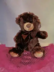 PLUSH BROWN TEDDY BEAR * WITH BROWN NOSE * BIG EYES * BROWN BOW * 10 INCH