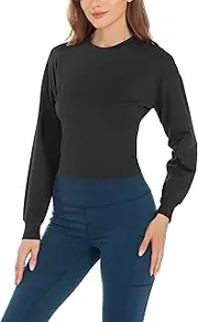 [Arrive Guide] Long Sleeve Shirts for Women Workout Crop Tops Athletic Cropped Cotton Yoga Tops Gym Running Dancing Shirts
