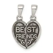 Sterling Silver Antiqued Mini Best Friends Break Away Heart Pendant
