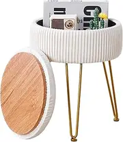Cpintltr Velvet Foot Rest Stool Multipurpose Dressing Stools Upholstered Round Storage Ottoman Modern Soft Vanity Chair with Memory Foam Seat White