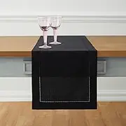 Solino Home Cotton Linen Black Table Runner 120 Inches Long - Hemstitch 14 x 120 Inch Table Runner for Summer