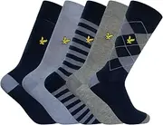 [LYLE & SCOTT] Men's 5 Pack Harold Premium Socks, Argyle/Grey Marl/Stripe/Tempest/Peacoat