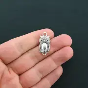 8 Owl Connector Charms Antique Silver Tone - SC546