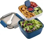 AIMALL 38oz Salad Lunch Box BPA-Free Japanese-Style 2-Compartment Microwave Safe Durable Food Container with Leakproof Lid for Work, School, and Travel