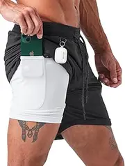 [Born Tough] 2 in 1 Mens Workout Shorts, 7 Inch Inseam Gym Shorts, Athletic Shorts for Bodybuilding, Running with Liner Pocket