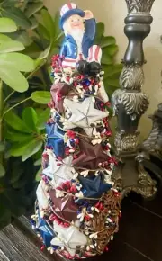 HANDMADE 4TH OF JULY PATRIOTIC STARS UNCLE SAM 17" TREE CENTERPIECE DECOR
