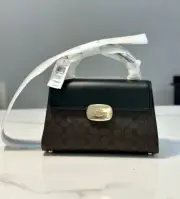 NWT ‼️COACH CW012 Eliza Top Handle Bag in Signature Canvas&Leather Walnut Black