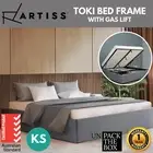 Bed Frame King Single Gas Lift Base With Storage Platform Premium Fabric, Slats