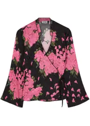 Rixo Blossom Floral-print Satin Wrap top - Black - 14 (UK 14 / L) 14 (UK 14 / L)