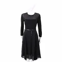 在飛比找Yahoo奇摩購物中心優惠-Max Mara 蕾絲細節黑色附皮帶雪紡紗質洋裝