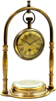 Antique Brass Table Clock , Roman Numerals and Vintage Compass-Inspired Design.