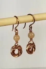 Sunstone and Mobius Link Earrings in Copper