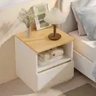 Bedside Table Bedroom Nordic Minimalist Warm White & Oak Wood Grain with D 1D-47