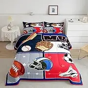 Feelyou Kids Boys Sports Bedding Set Full Size Rugby Ball Soccer Baseball Print Comforter Set for Boys Girls Teens Sports Games Duvet Quilt
