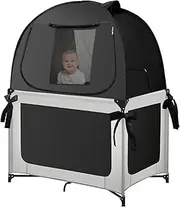 L RUNNZER Blackout Sleep Tent, Pack N Play Blackout Cover to Block 90% of Light, Portable Pop Up Travel Essential Pack N Play Cover