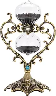 60-Minute Hourglass Sand Timer, Vintage Engraved Brass with Black Sand, 1 Hour G