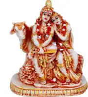 New Radha Krishna idol with cow Decorative Showpiece -17 cm Multicolor UK
