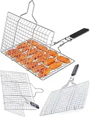 Barbecue Grill Basket with Handle, Stainless Steel Vegetable Grill Basket Value Set, Portable Fish Barbecue BBQ Grilling Basket, Foldable Non Stick Wire Mesh Net Clip for Steak Outdoor Camping (32CM)