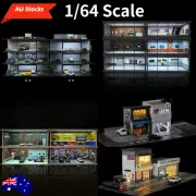 1/64 Diorama Garage Model LED Lighting Car Parking Lots Scene Model Display Case