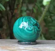 A Grade Polished Rare Malachite Green Crystal Mineral Sphere With Ring 76 Grams
