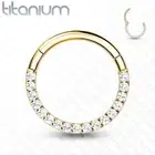 Piercing Ring Segment Titanium Golden White Rhinestone Face ( Ear,Daith ,Septum)
