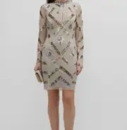 $350 Aidan by Aidan Mattox Women's Gray Sequined Crewneck Dress Size US 4