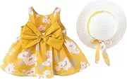 [Generic] Sleeveless Bow Vacation Beach 03Y Set Baby Hat Princess Dress Toddler Dresses Floral Girls Ruffles Girls Dresses Frock Toddler Girl