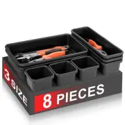 8PCS Black Tool Box Organizer Tray, 【3 Size】Plastic Drawers Organizer for Des...