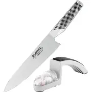 Global Cook's Knife 20cm & MinoSharp 2-stage Sharpener 2pc Set G-2220GB