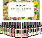 Fruity Essential Oils Set - 14x5ml Fragrance Oil for Diffusers, Candle Making Includes Strawberry, Apple, Pineapple, Cucumber Melon, Cherry, Mango, Lemon, and Orange Scented Aromatherapy Oils