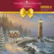 Thomas Kinkade Studios Christmas Lighthouse 1000 Piece Puzzle and Poster New