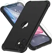 ORETECH Designed for iPhone 11 Case [with 2 x Tempered Glass Screen Protector] Shockproof Protection Cover Hard PC Silky Soft Touch Full Body Protective Case for iPhone 11 (2019) 6.1'' - Black